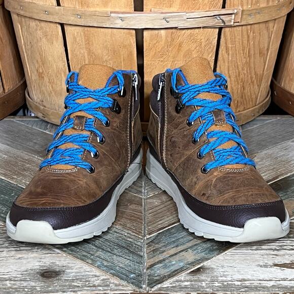 Clarks x Jack Nano Jaxton Run Brown Leather Blue Zip Up Laced Boots Boys Size 4 - Picture 7 of 12